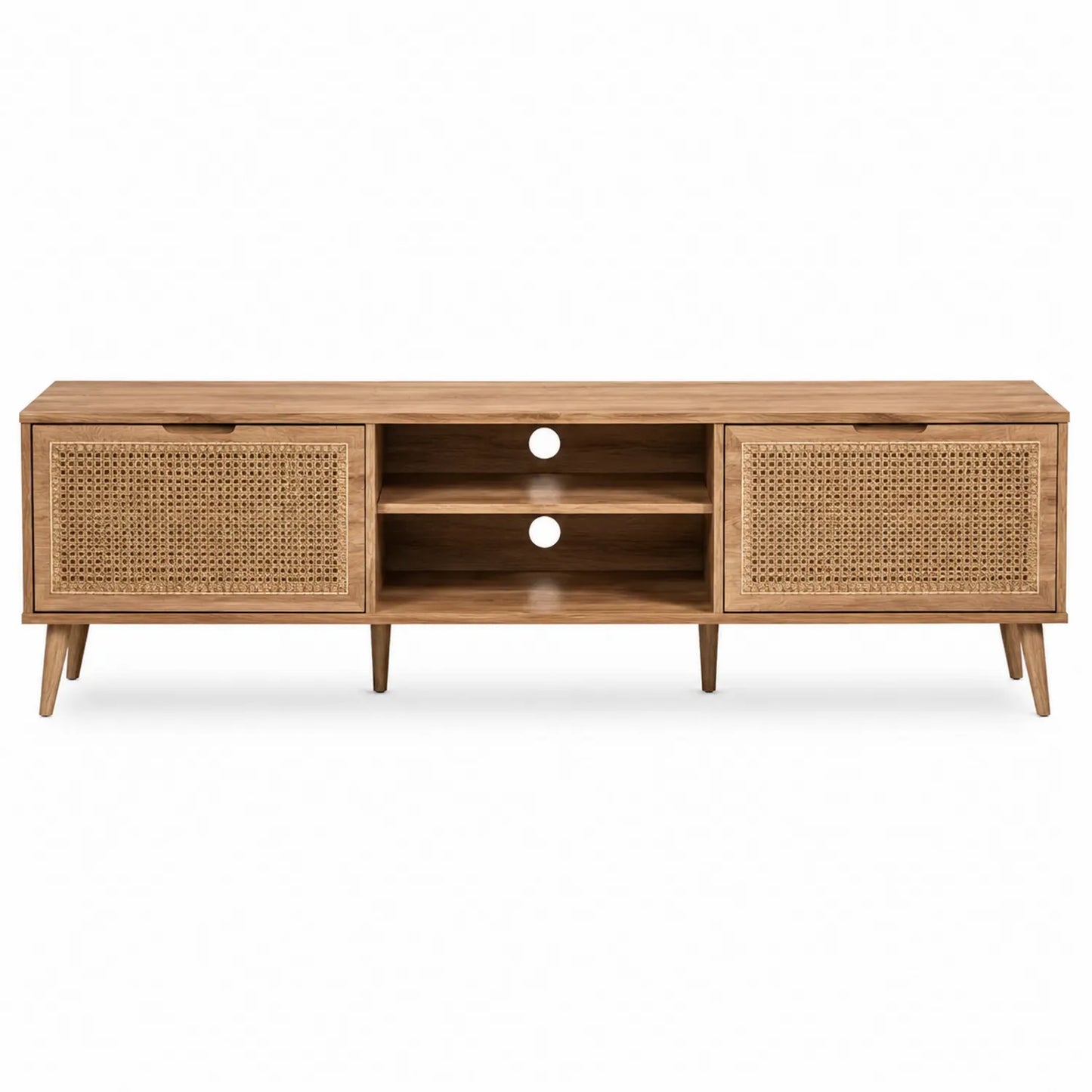 Meuble TV en bois et rotin naturel 160 cm