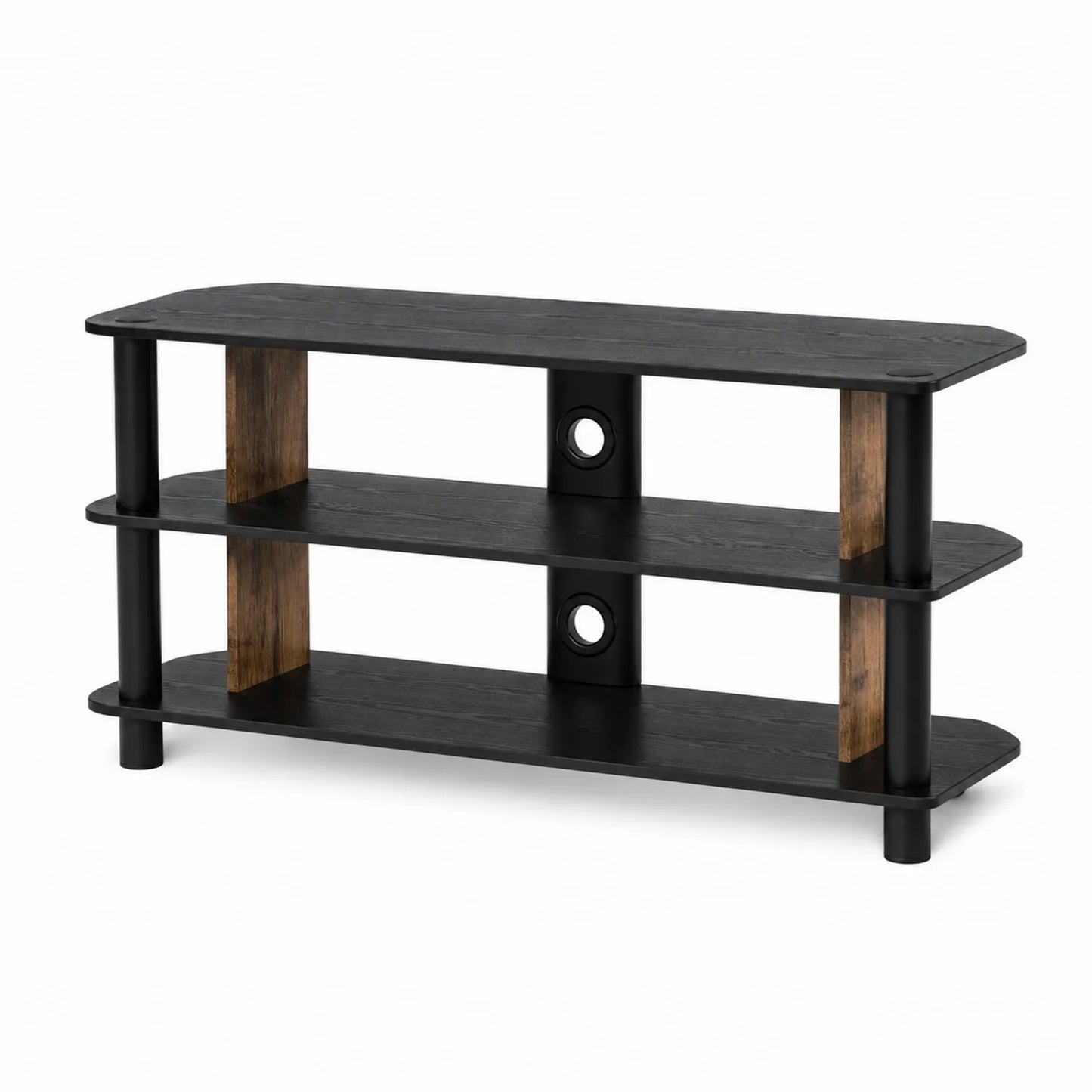 Meuble TV en bois MDF et métal noir avec étagères 120x40x50cm
