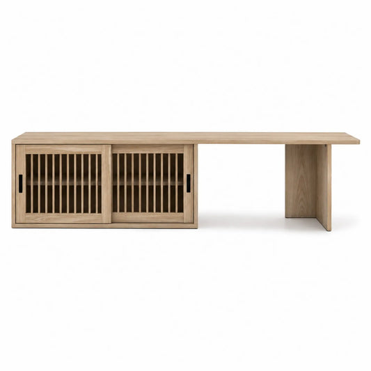 Meuble TV en Bois Massif avec Portes Coulissantes 150x40x45 cm