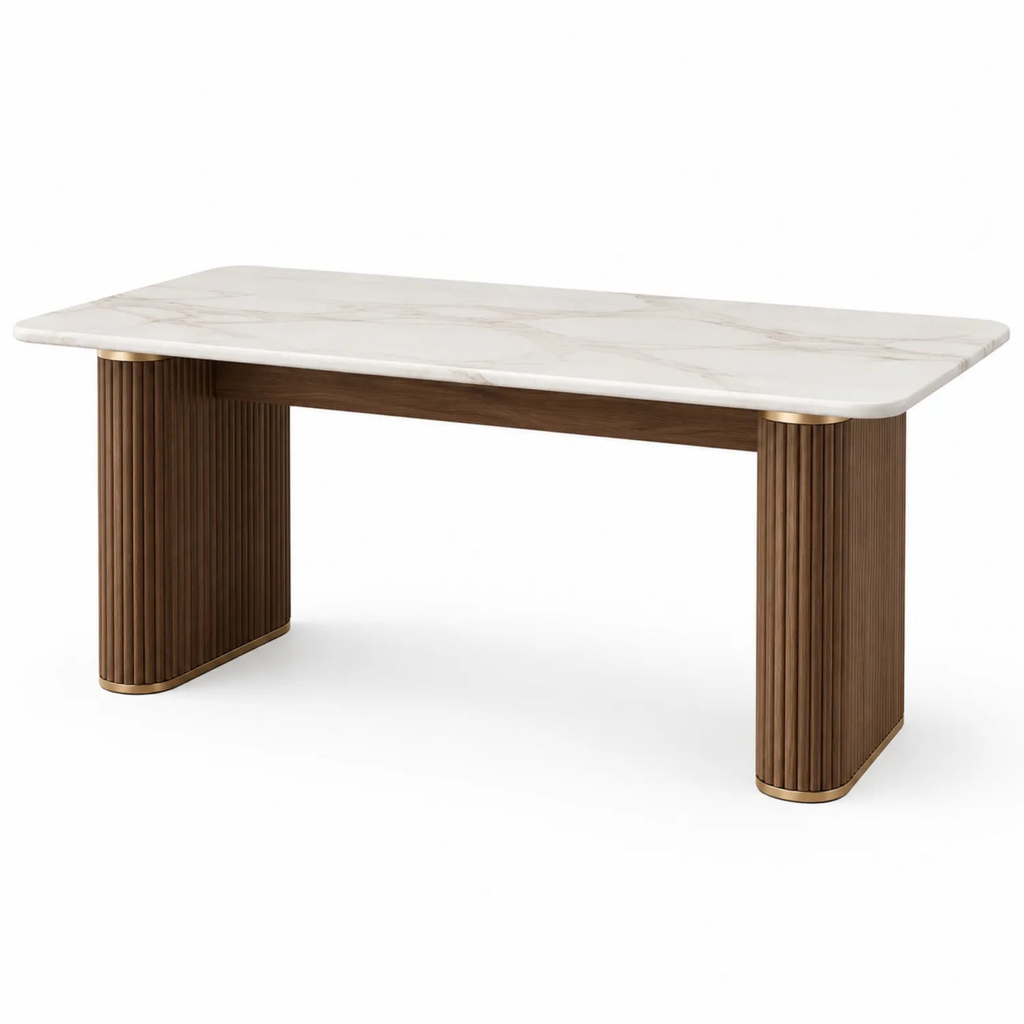 Table à manger marbre blanc avec pieds en noyer 160x90x75 cm