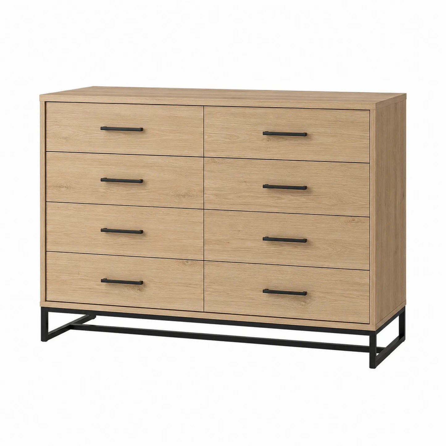 Commode en bois chêne clair avec 8 tiroirs