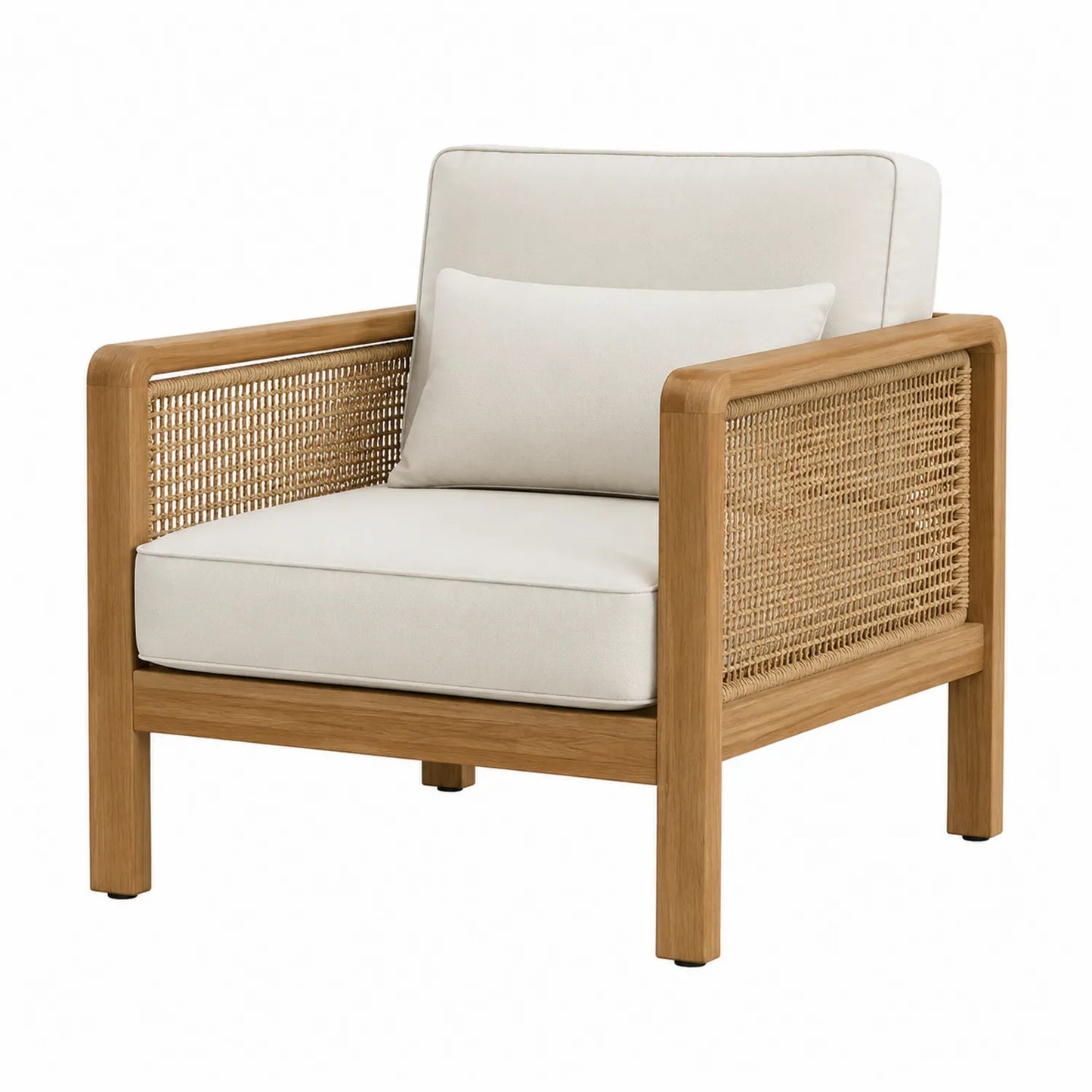 Fauteuil en bois de teck et rotin beige 70x75x80cm