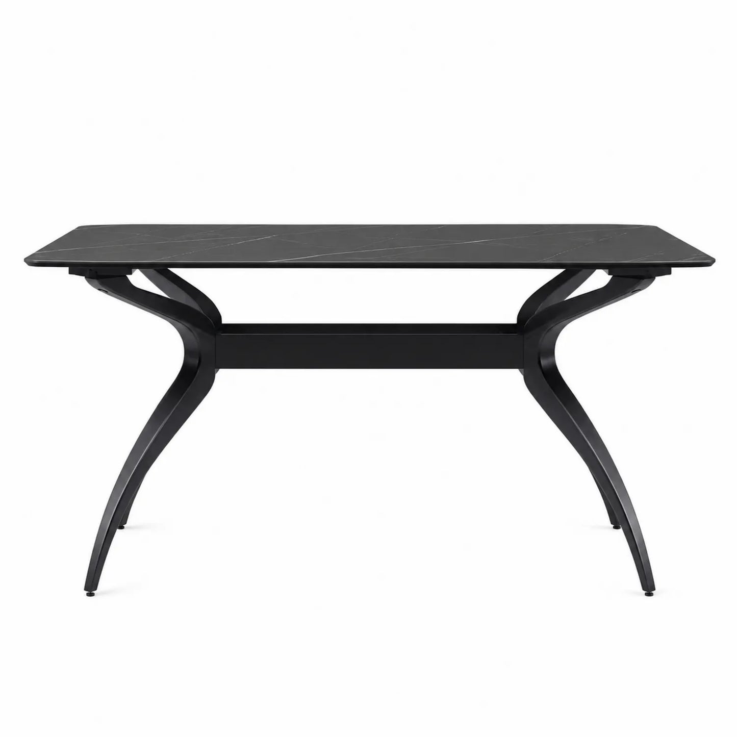 Table à manger rectangulaire en céramique noire avec pieds en métal 180x90x76 cm
