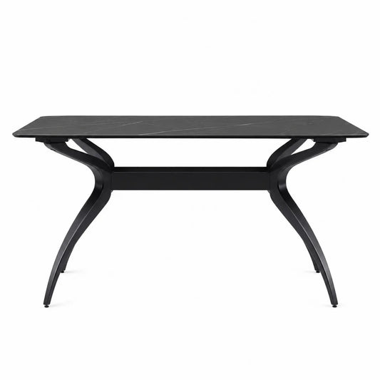 Table à manger rectangulaire en céramique noire avec pieds en métal 180x90x76 cm