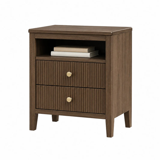 Table de chevet en bois avec 2 tiroirs et étagère ouverte