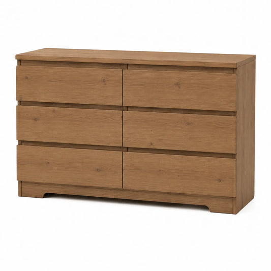 Commode en bois à 6 tiroirs Chêne clair 120x40x75 cm