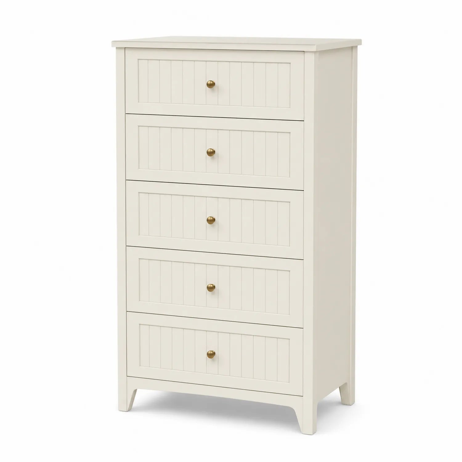 Commode 5 tiroirs en bois MDF Blanc cassé