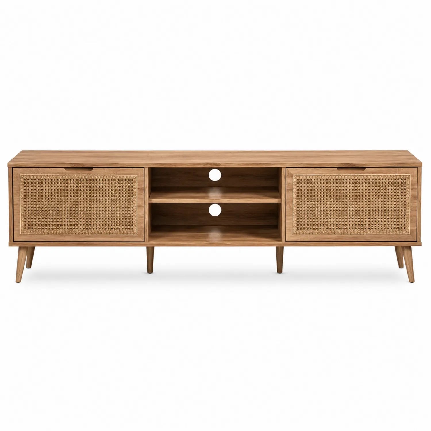 Meuble TV en bois et rotin naturel 160 cm
