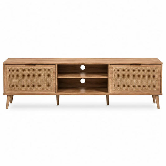 Meuble TV en bois et rotin naturel 160 cm