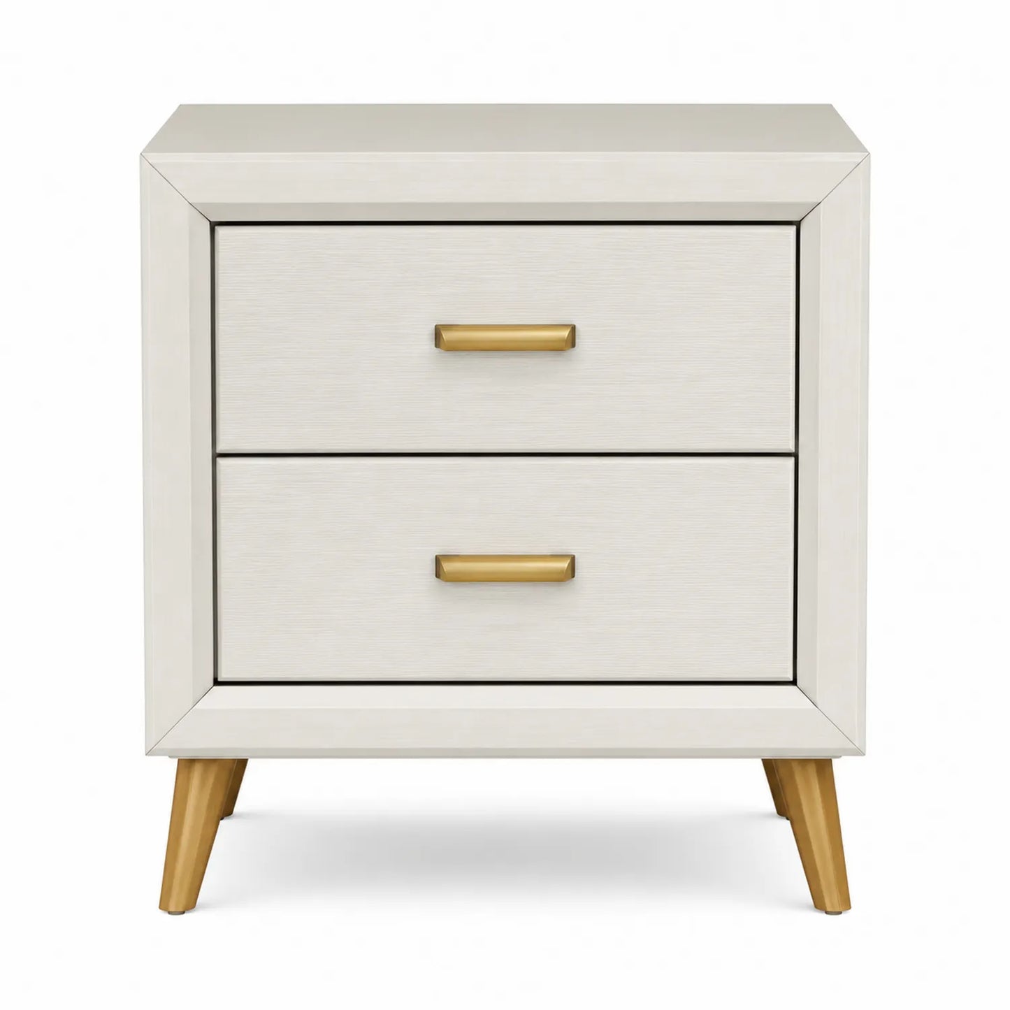 Table de chevet en bois avec 2 tiroirs et poignées dorées