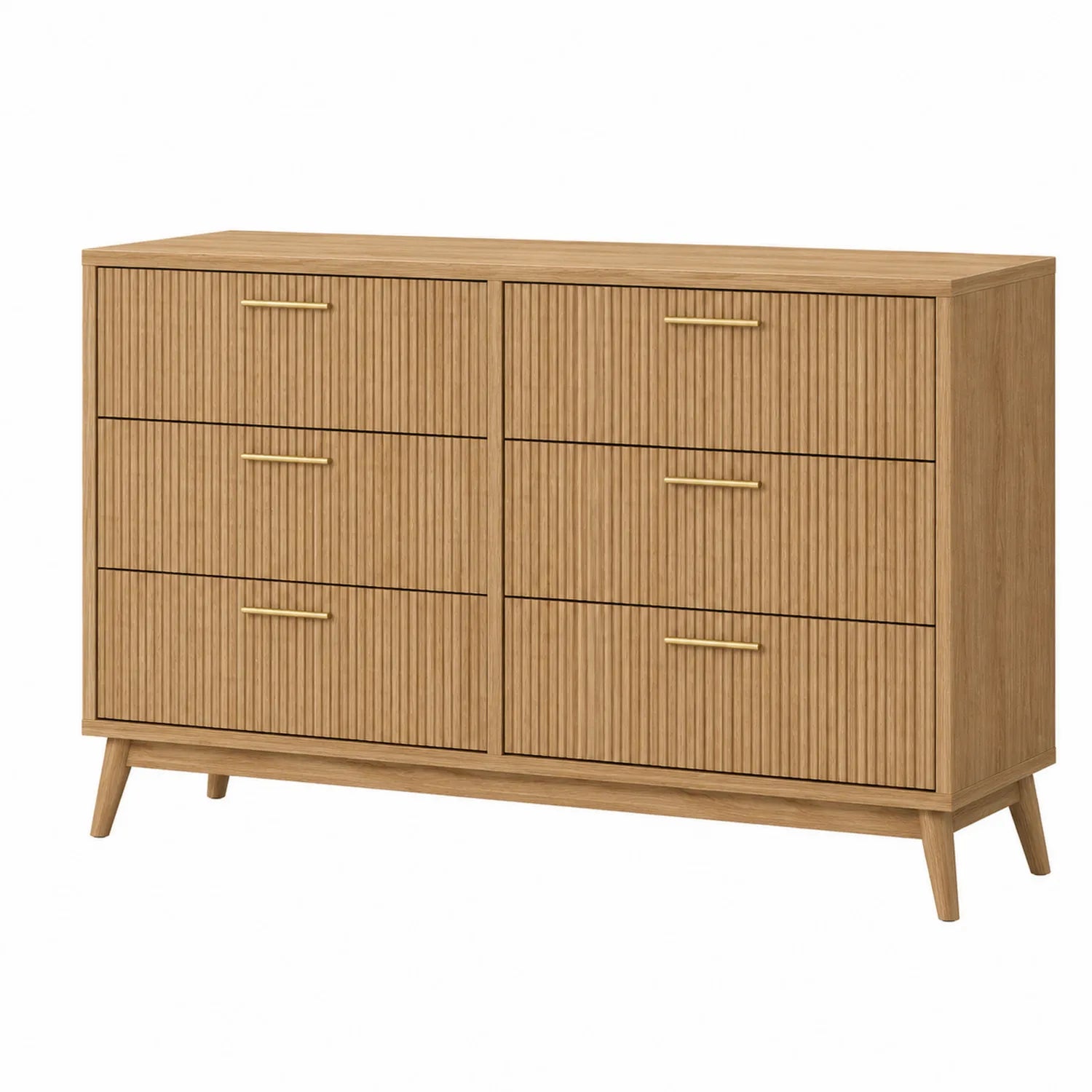 Commode en chêne avec 6 tiroirs et poignées en métal
