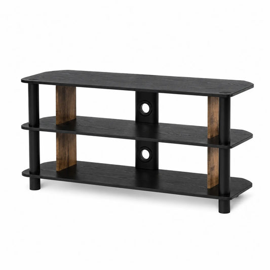 Meuble TV en bois MDF et métal noir avec étagères 120x40x50cm