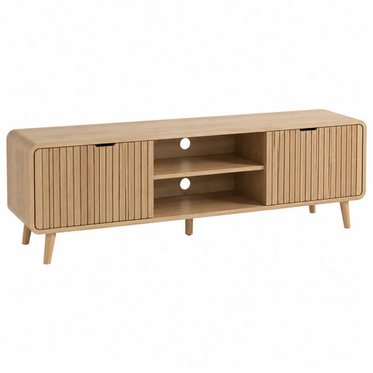 Meuble TV en bois MDF avec placage bois clair 160cm